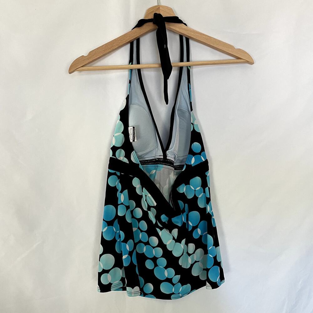 Nike halter neck swimsuit top black blue circles padded bra women's size M nylon - Picture 4 of 6